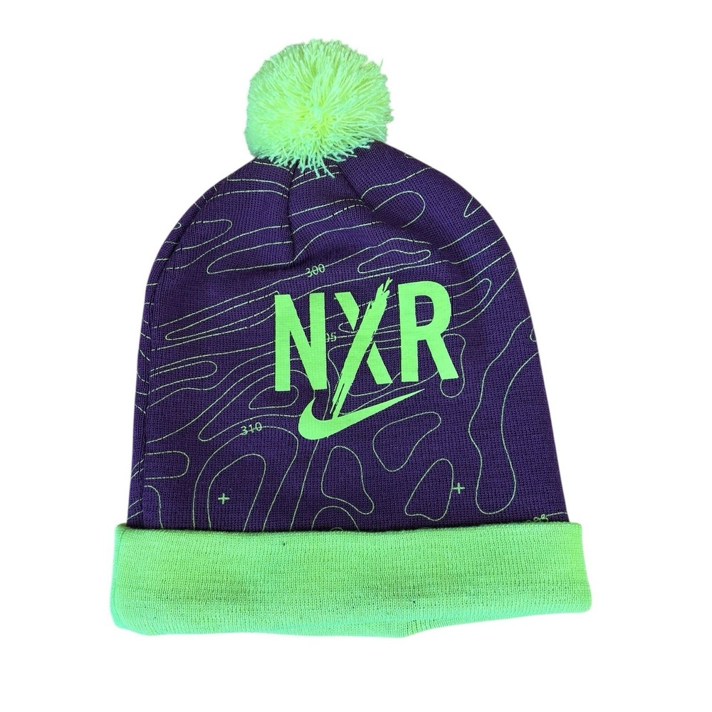 Nike NXR Finish On Empty Beanie Hat Unisex One Size Purple‎ Pom Cuffed